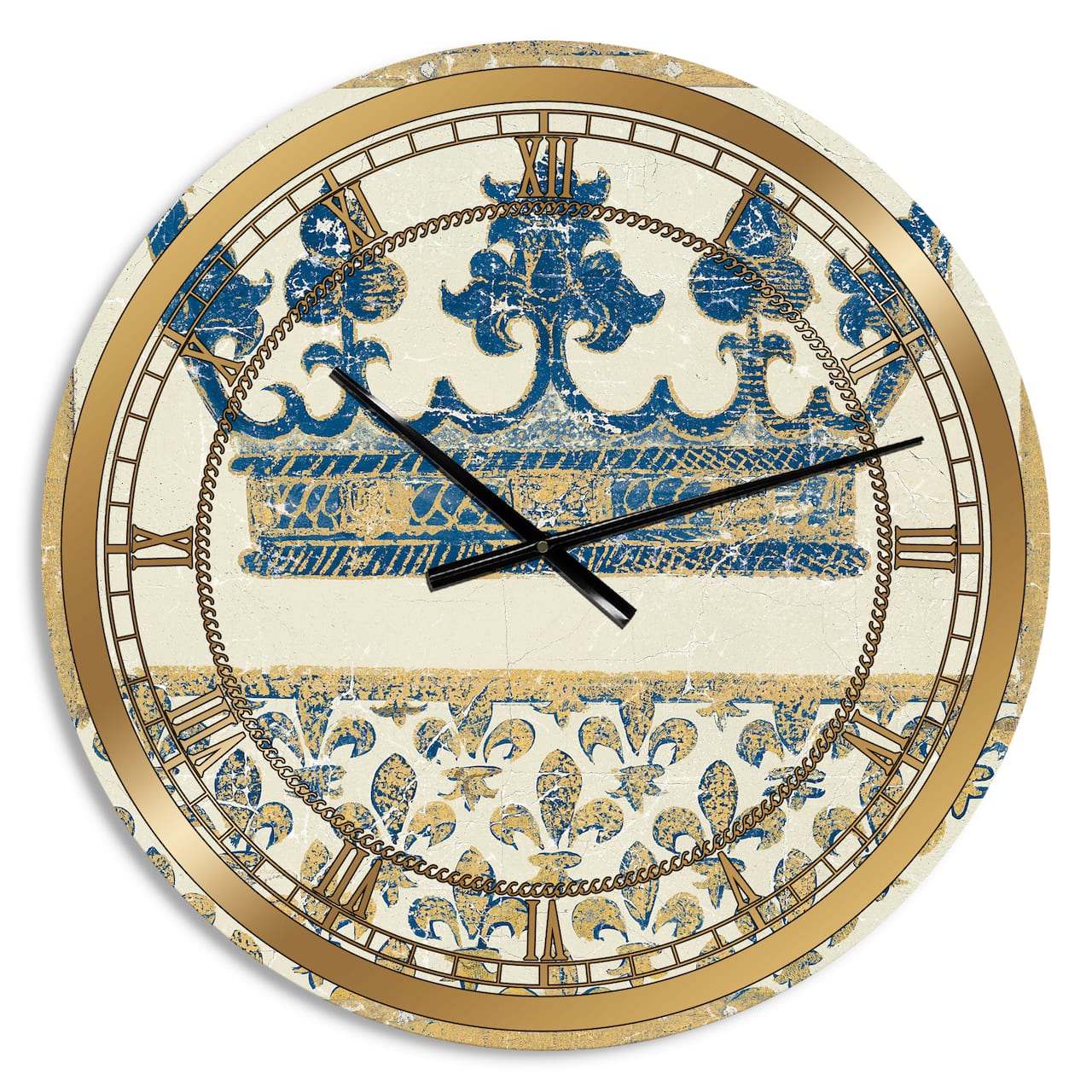 Designart 'Fleur De Lis Gold Crown Glam Wall Clock